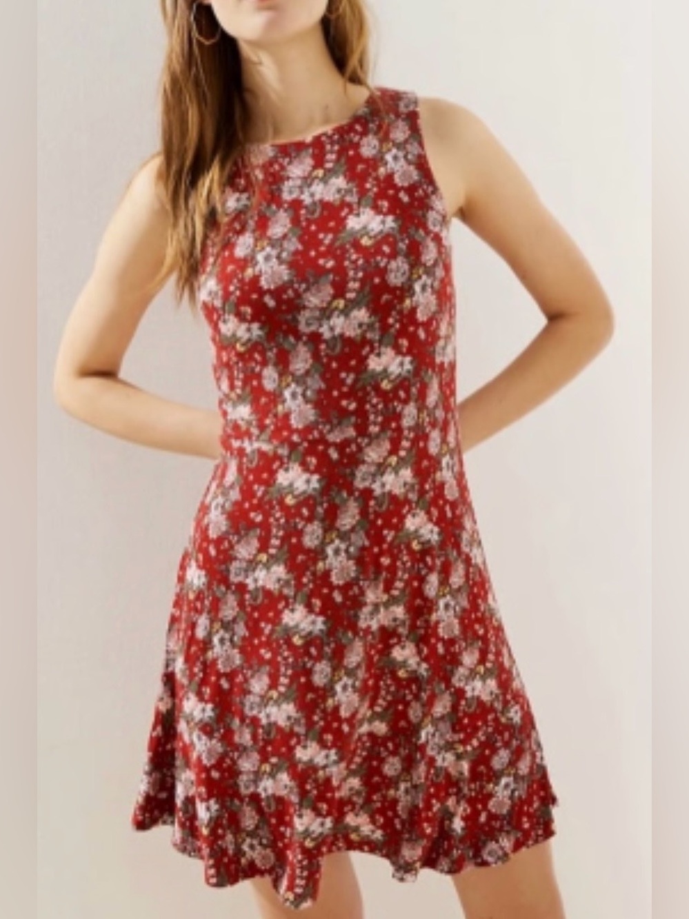 LOFT Red Floral Sleeveless Dress Fit & Flare Mini Size S
